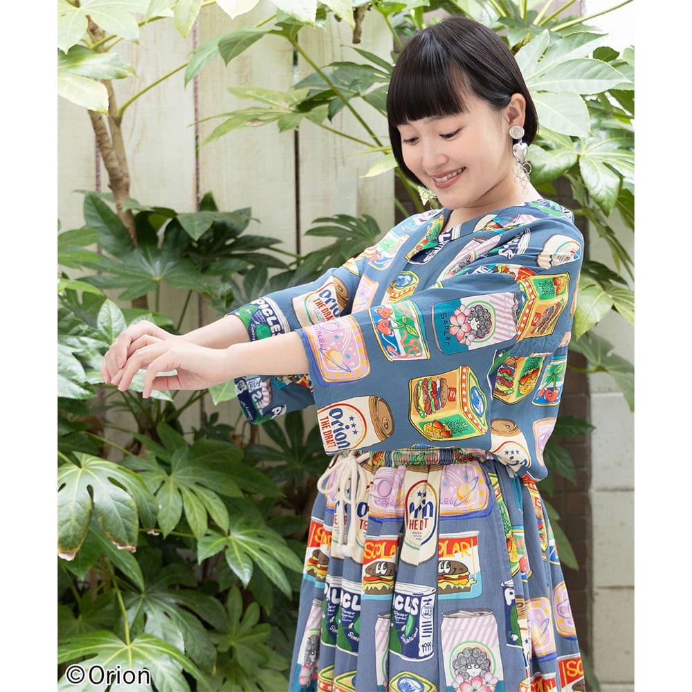 ORION×ScoLar トロピカルポップ缶 総柄シャツ （ブルー／Mサイズ）