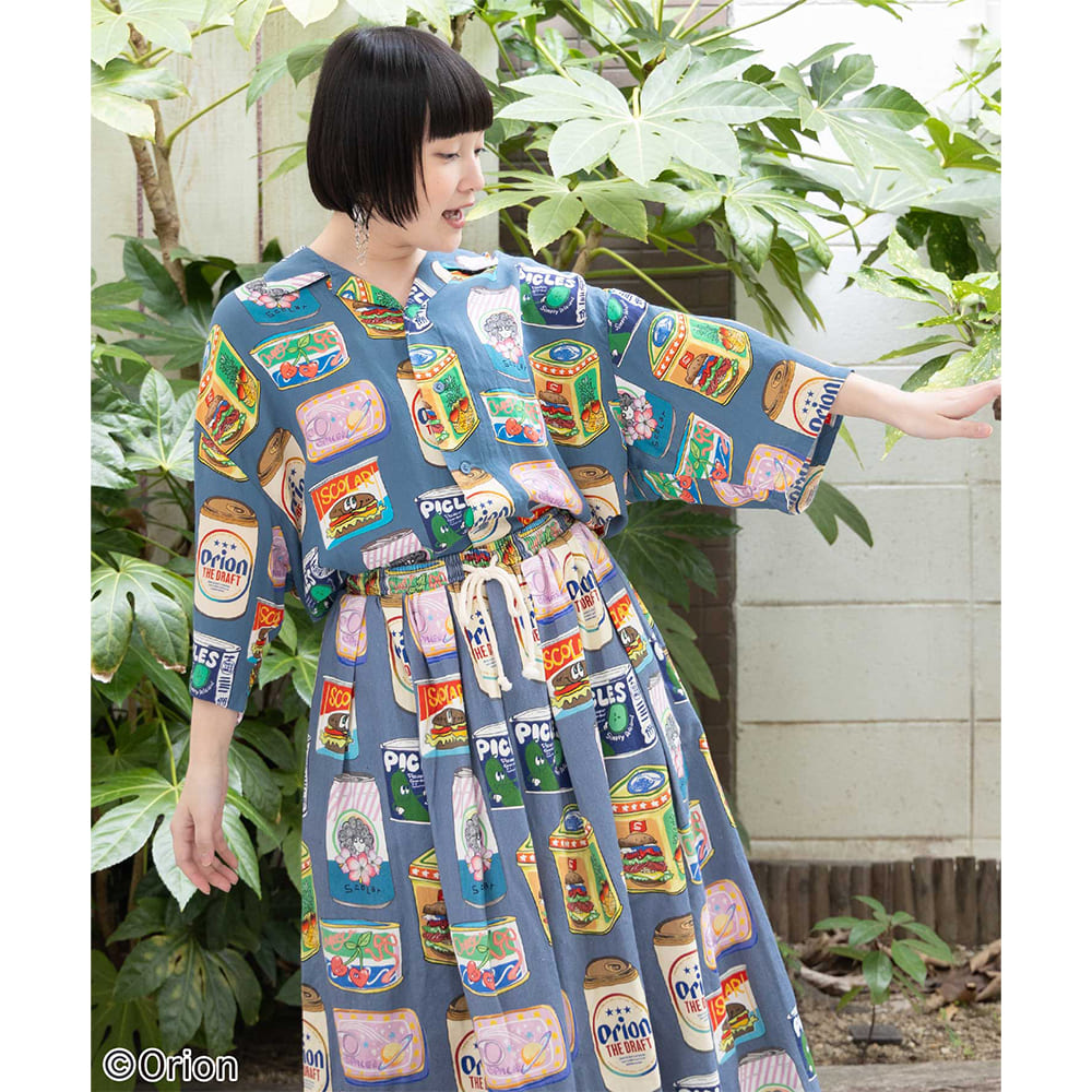 ORION×ScoLar トロピカルポップ缶 総柄シャツ （ブルー／Mサイズ）