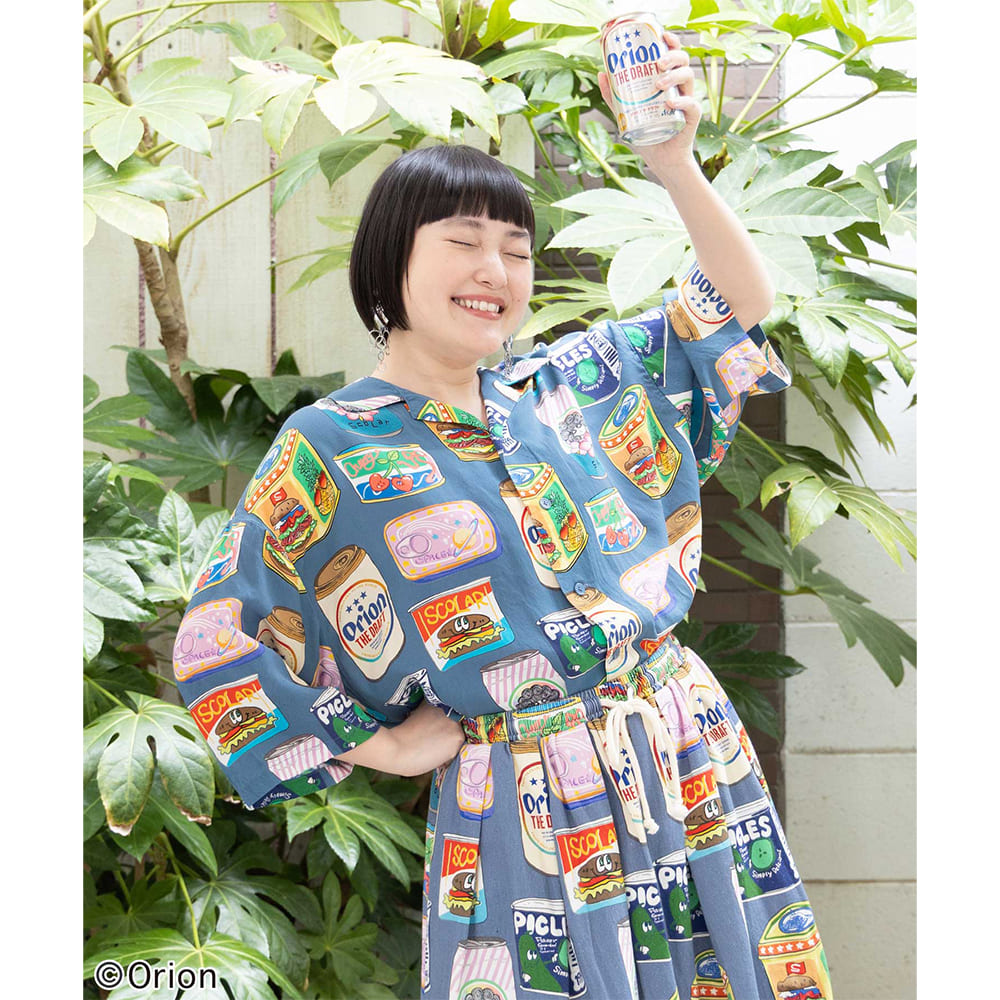 ORION×ScoLar トロピカルポップ缶 総柄シャツ （ブルー／Mサイズ）