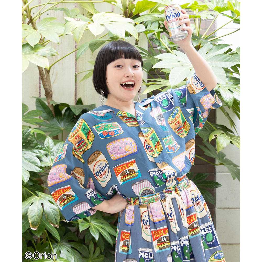 ORION×ScoLar トロピカルポップ缶 総柄シャツ Mサイズ ブルー スカラー