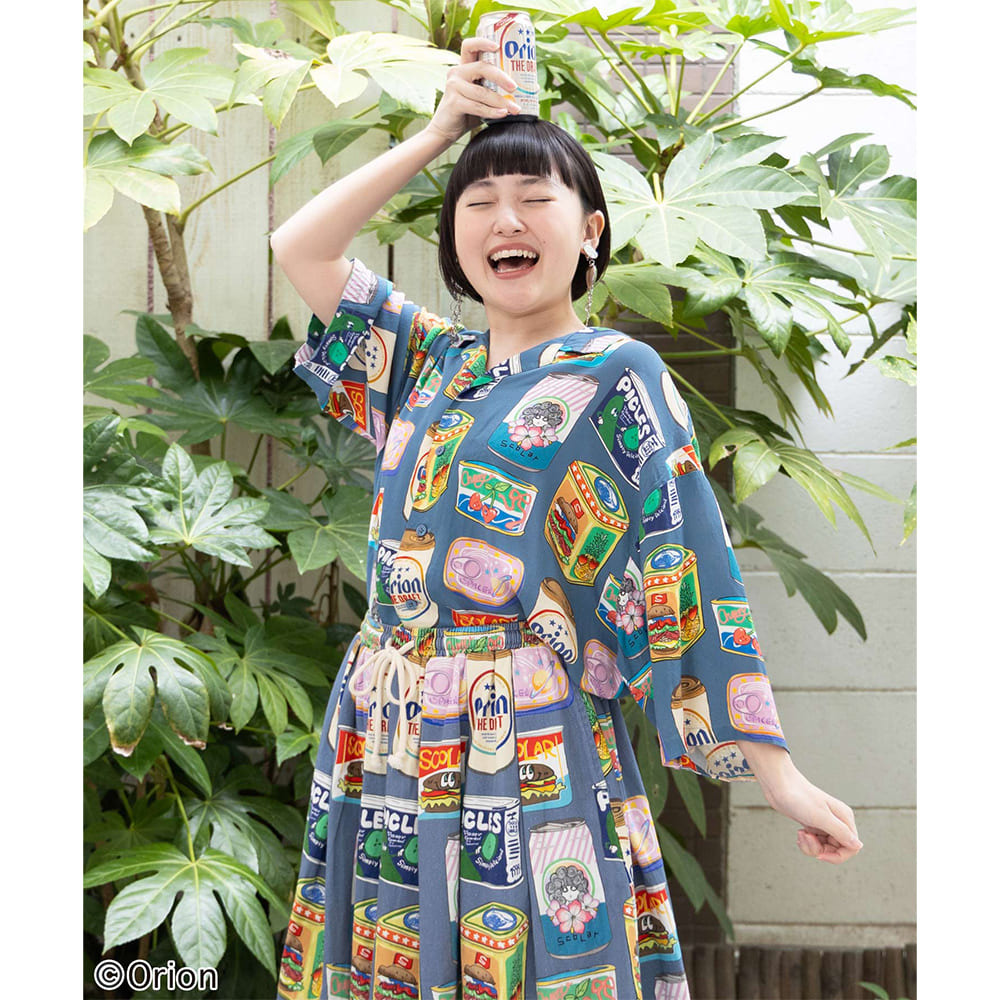 ORION×ScoLar トロピカルポップ缶 総柄シャツ （ブルー／Mサイズ）