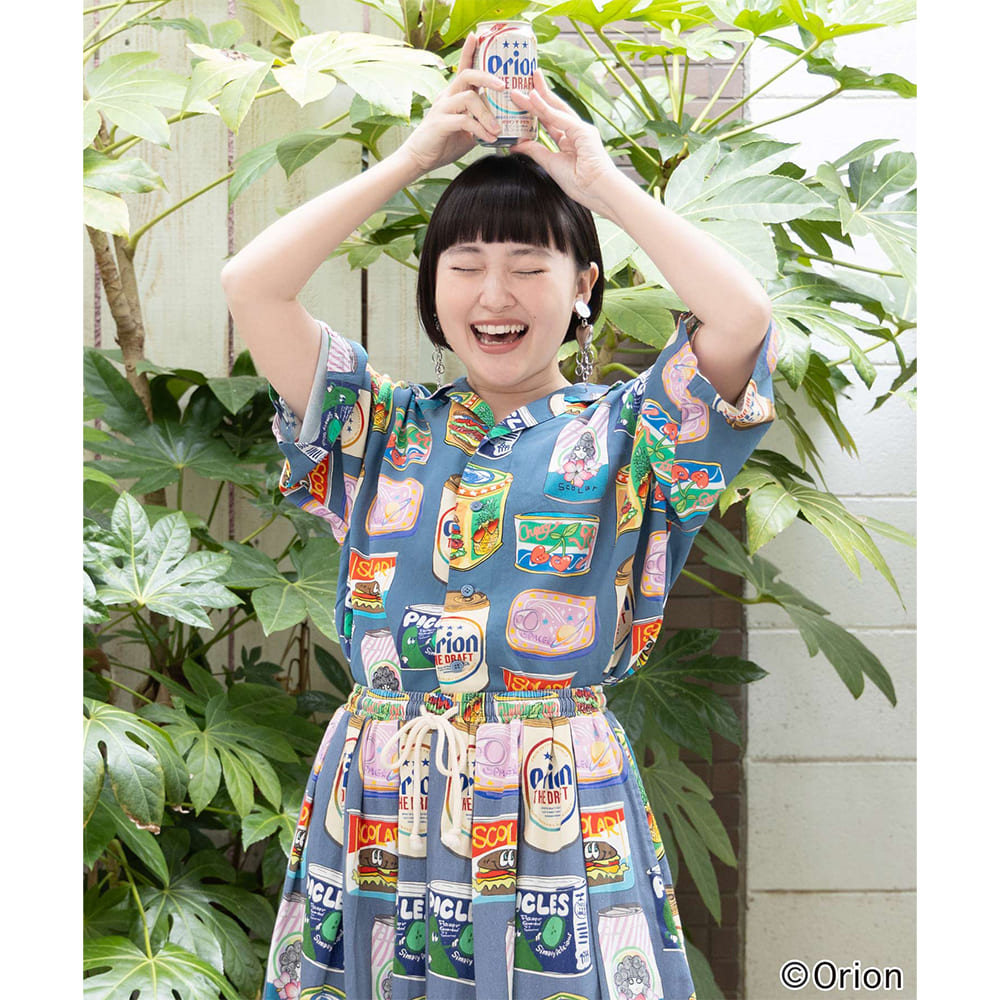 ORION×ScoLar トロピカルポップ缶 総柄シャツ （ブルー／Mサイズ）