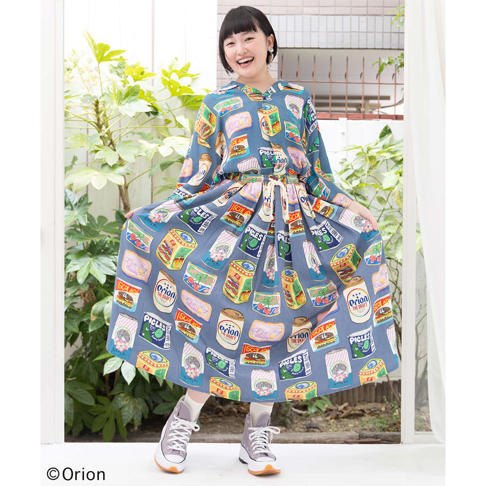 ORION×ScoLar トロピカルポップ缶 総柄シャツ Mサイズ ブルー スカラー