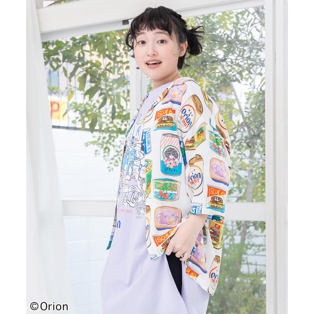 ORION×ScoLar トロピカルポップ缶 総柄シャツ （オフホワイト／Mサイズ）