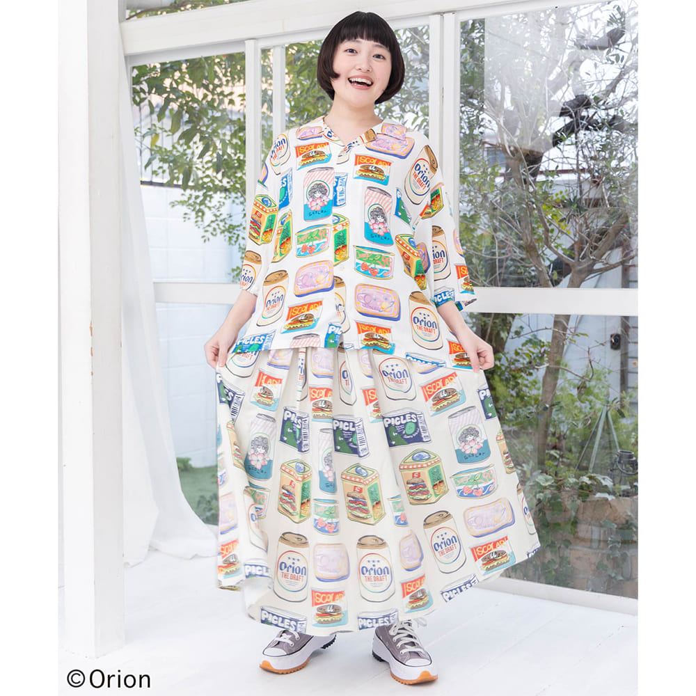 ORION×ScoLar トロピカルポップ缶 総柄シャツ （オフホワイト／Mサイズ）