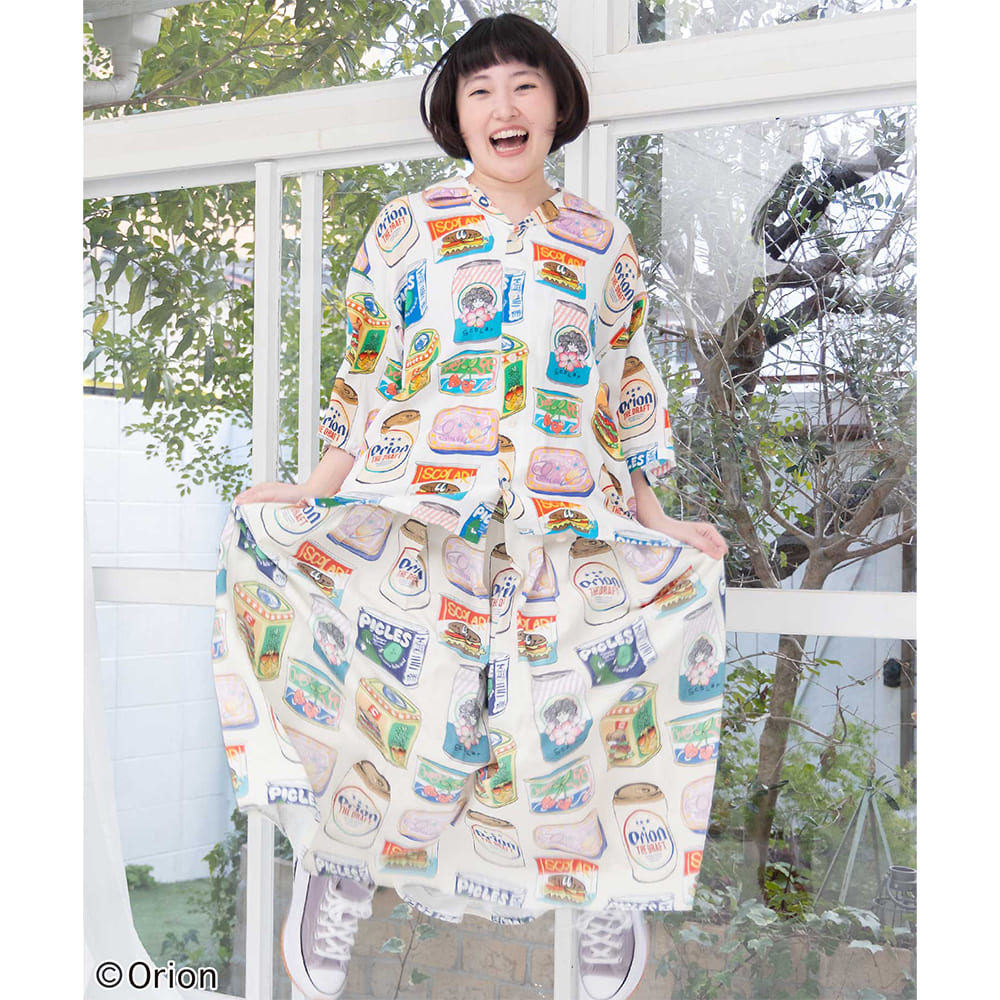 ORION×ScoLar トロピカルポップ缶 総柄シャツ （オフホワイト／Mサイズ）