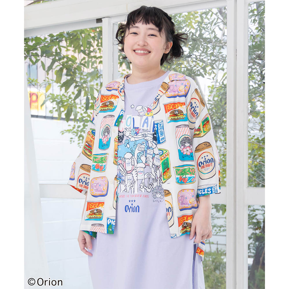 ORION×ScoLar トロピカルポップ缶 総柄シャツ （オフホワイト／Mサイズ）