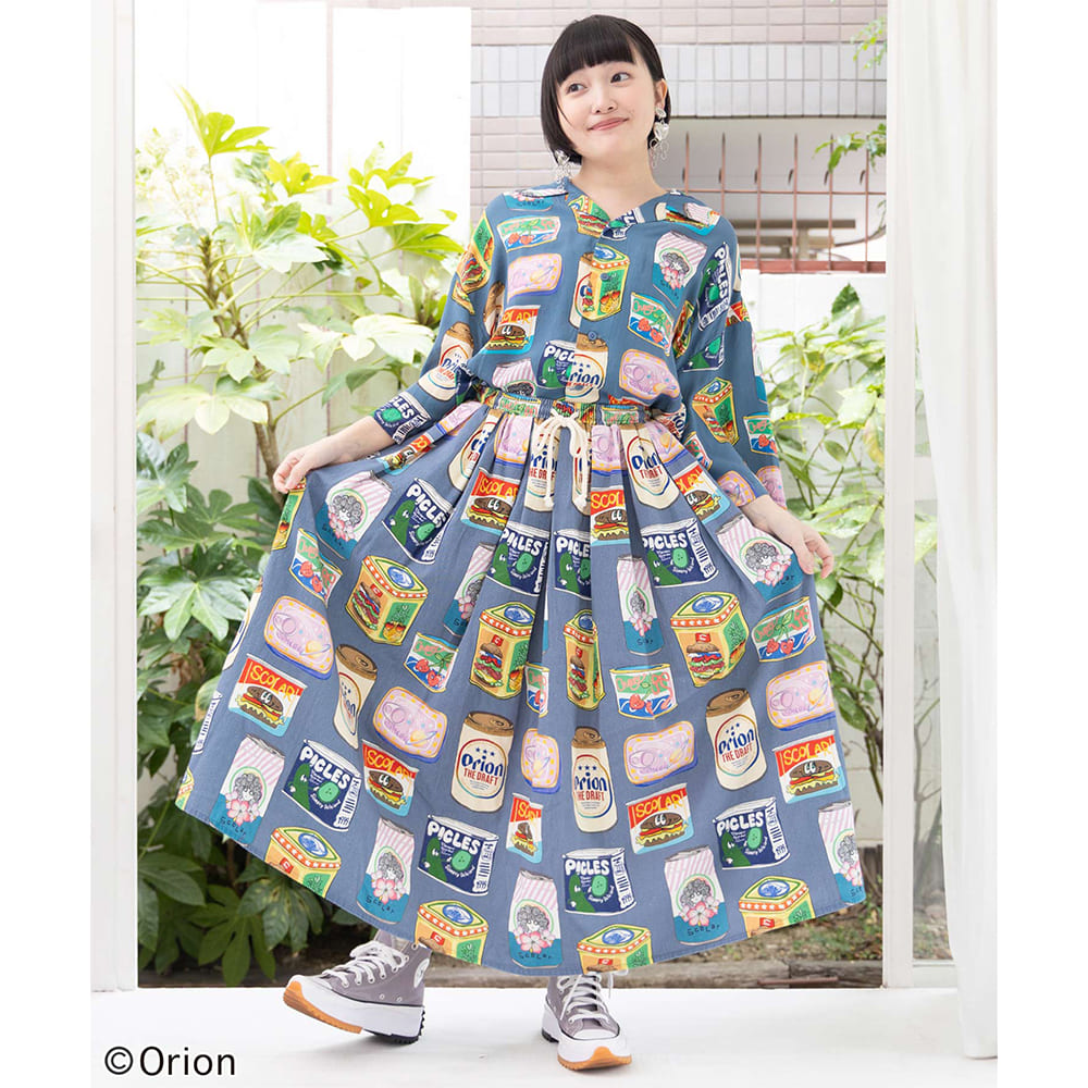 ORION×ScoLar トロピカルポップ缶 総柄スカート ブルー スカラーコラボ