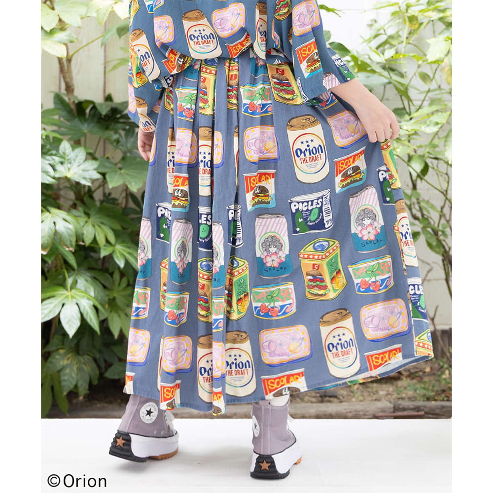 ORION×ScoLar トロピカルポップ缶 総柄スカート ブルー スカラーコラボ