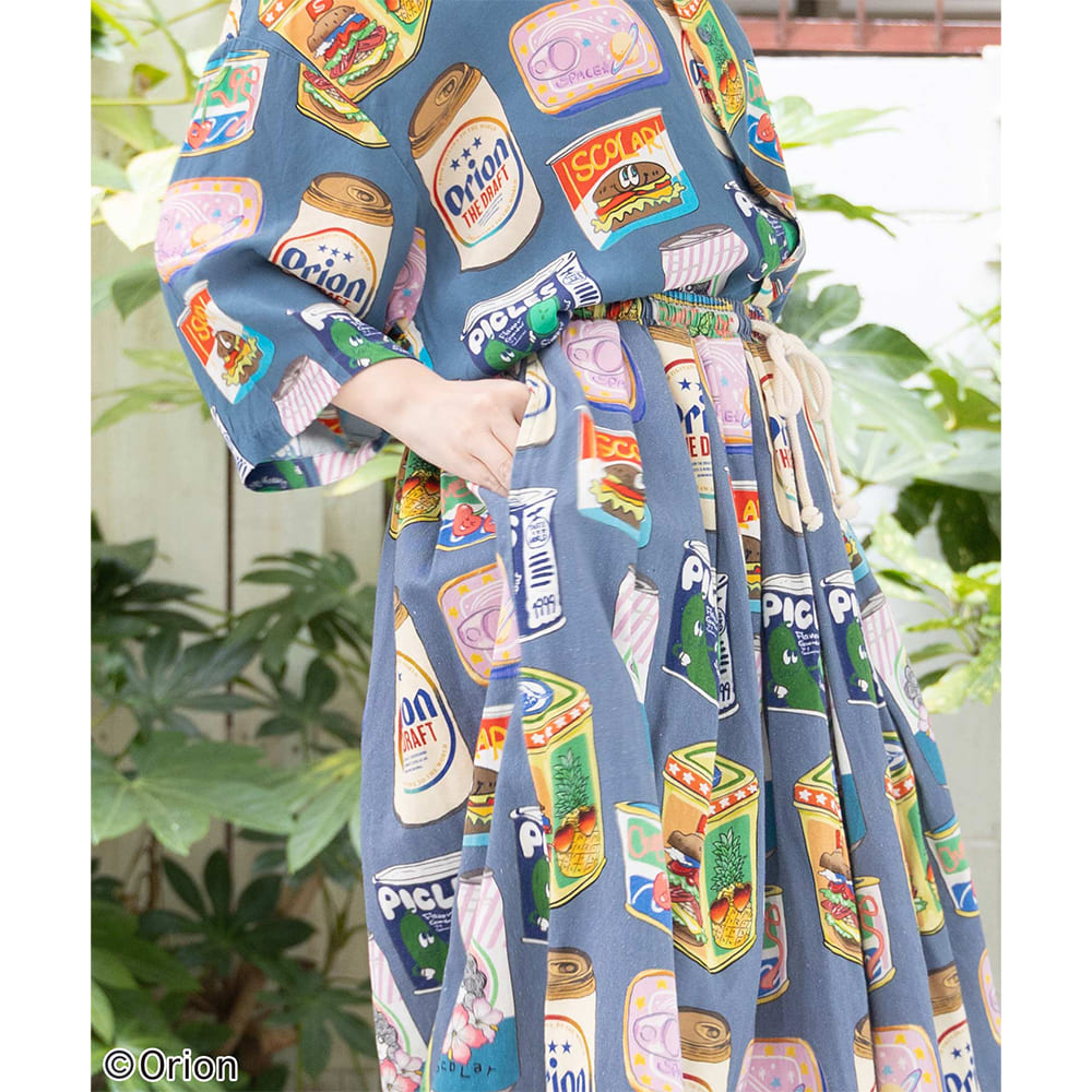 ORION×ScoLar トロピカルポップ缶 総柄スカート ブルー スカラーコラボ