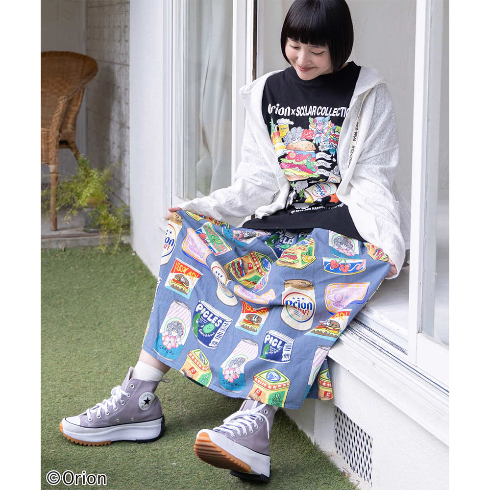 ORION×ScoLar トロピカルポップ缶 総柄スカート ブルー スカラーコラボ