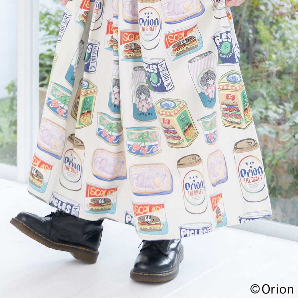 スカラー　161683：orion×ScoLar トロピカルポップ缶総柄スカート ORION×ScoLar トロピカルポップ缶 総柄スカート オフホワイト スカラー