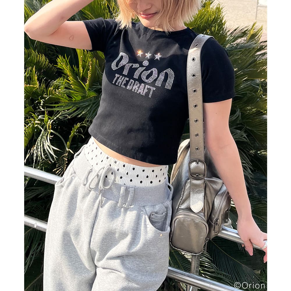 【Orion × SPIRALGIRL スパイラルガール】 ラインストーンちびTシャツ （ブラック）