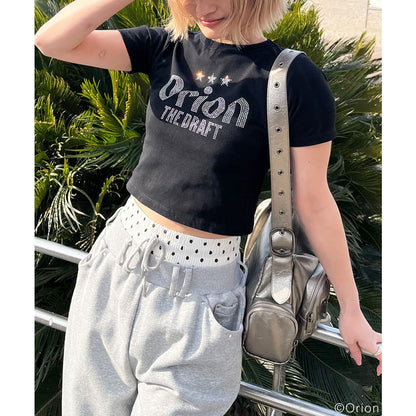 【Orion × SPIRALGIRL スパイラルガール】 ラインストーンちびTシャツ （ブラック）