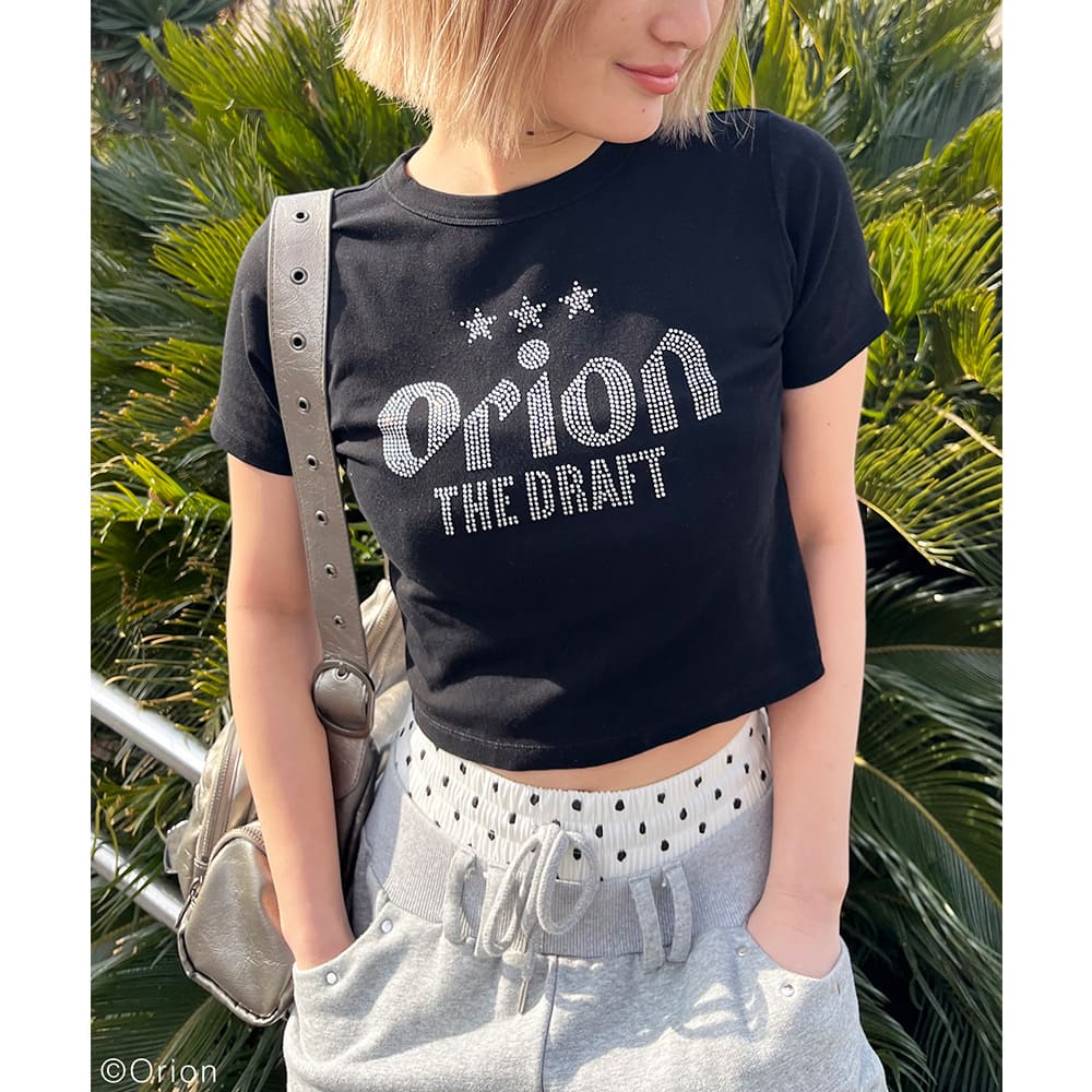 【Orion × SPIRALGIRL スパイラルガール】 ラインストーンちびTシャツ （ブラック）