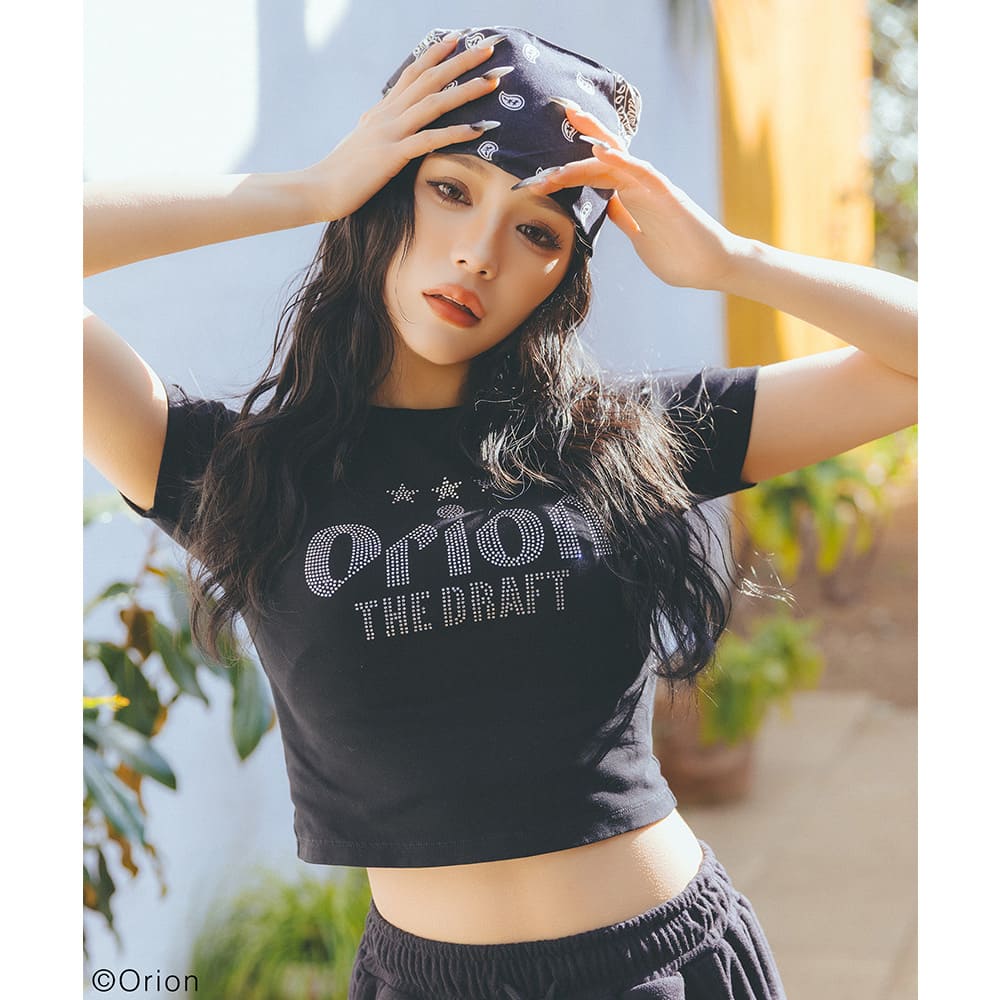 【Orion × SPIRALGIRL スパイラルガール】 ラインストーンちびTシャツ （ブラック）