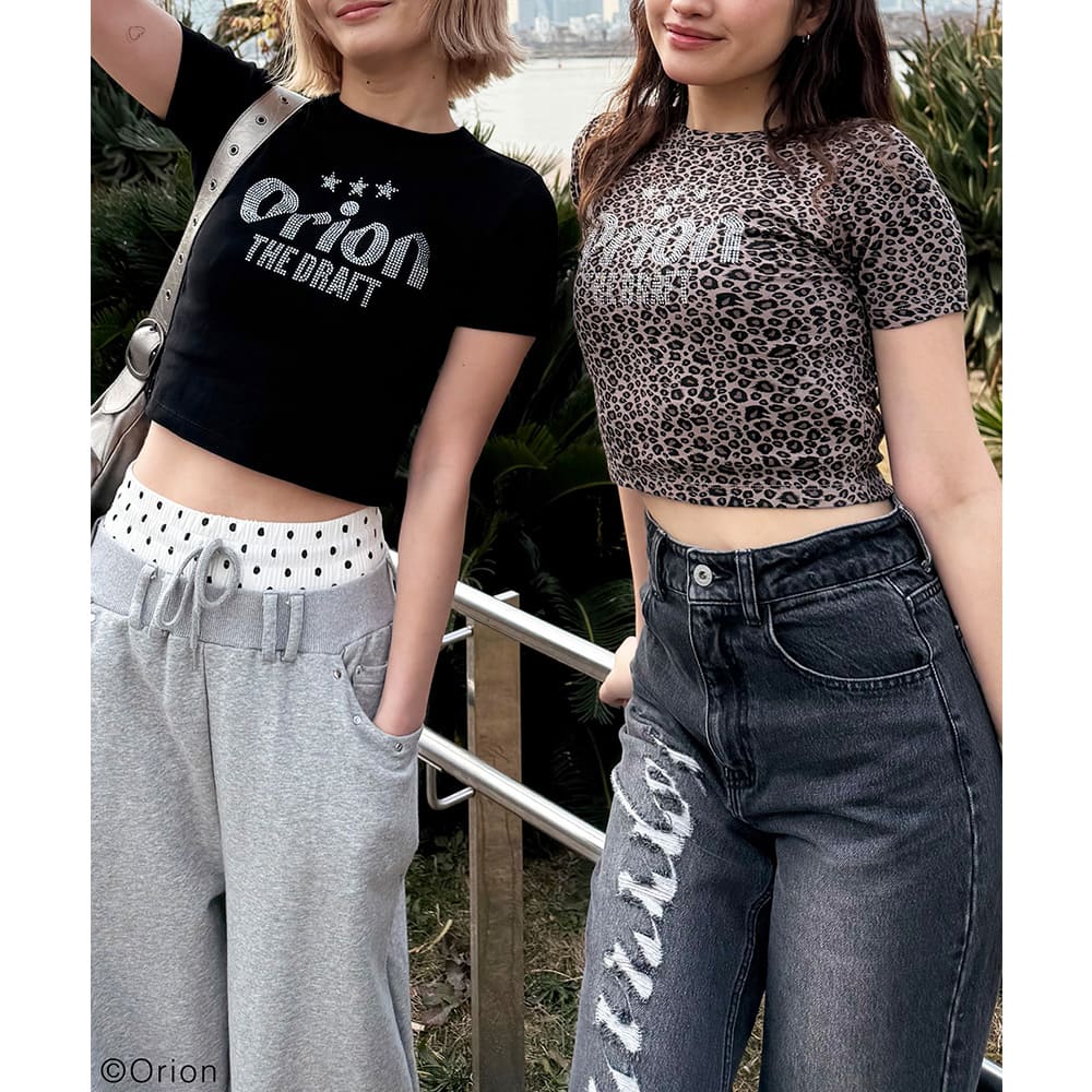 【Orion × SPIRALGIRL スパイラルガール】 ラインストーンちびTシャツ （ブラック）