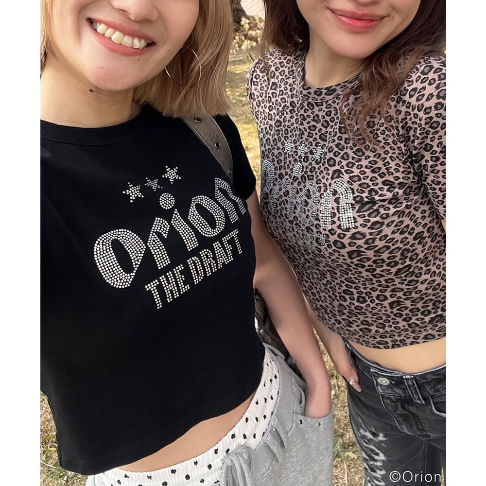 【Orion × SPIRALGIRL スパイラルガール】 ラインストーンちびTシャツ （ブラック）