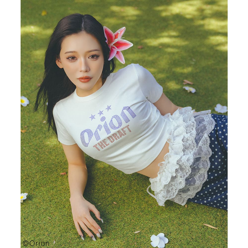 オリオン THE DRAFT ストーンTシャツ 　SPIRAL GIRL Orion × SPIRALGIRL スパイラルガール】ラインストーンちびTシャツ