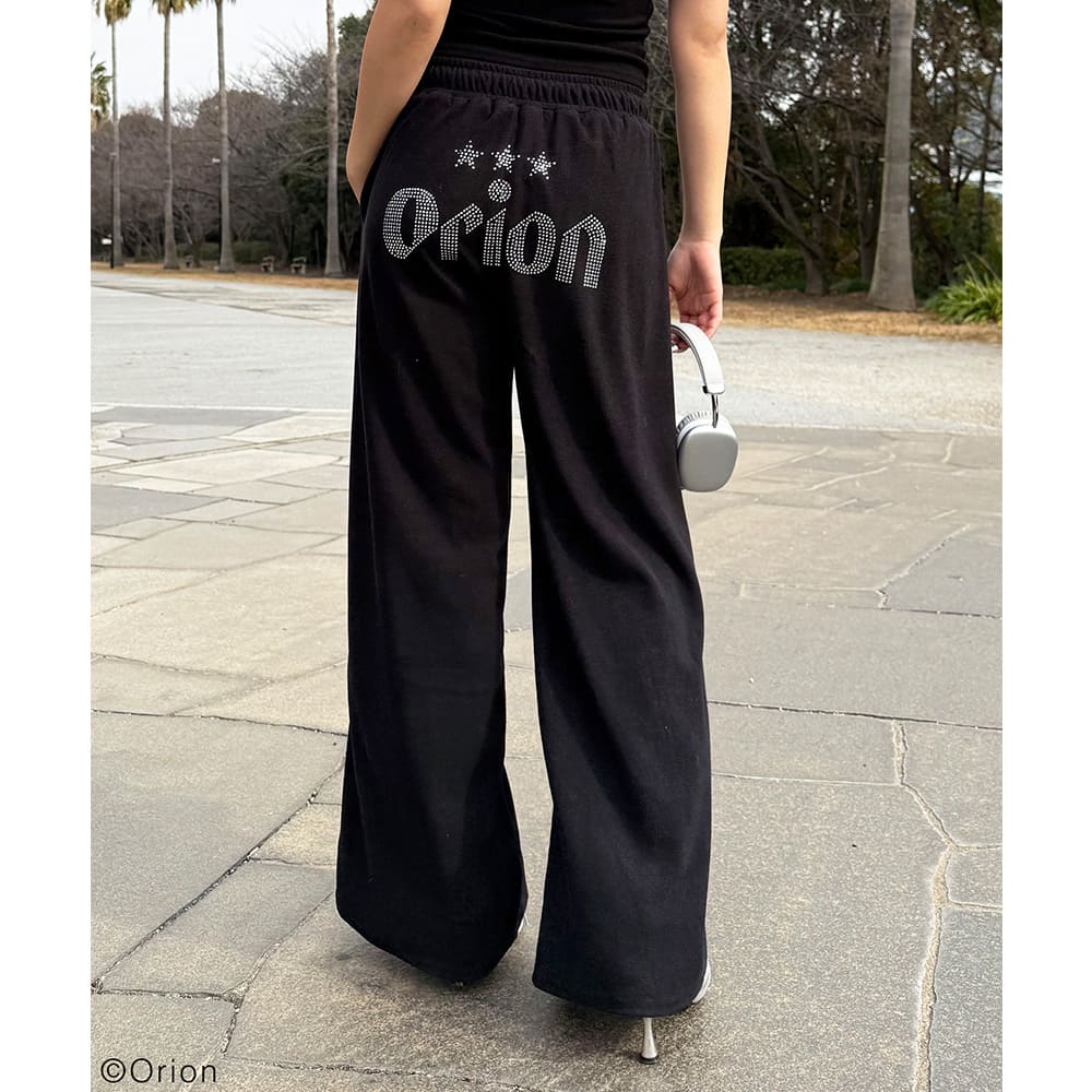 【Orion × SPIRALGIRL スパイラルガール】 ラインストーンロゴパイルパンツ （ブラック）
