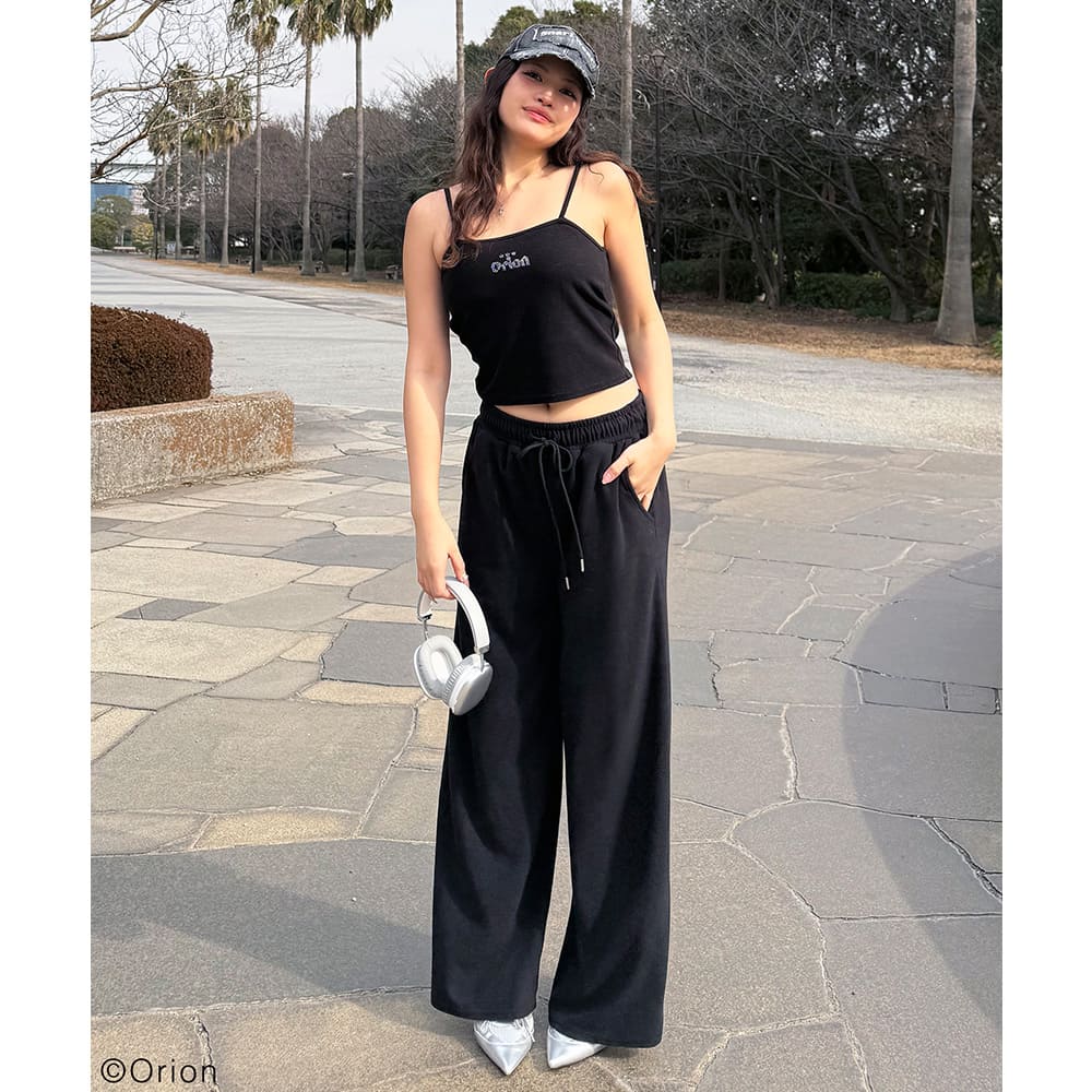 【Orion × SPIRALGIRL スパイラルガール】 ラインストーンロゴパイルパンツ （ブラック）