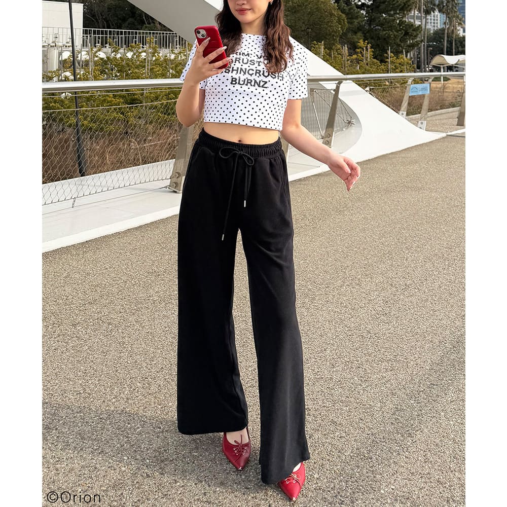 【Orion × SPIRALGIRL スパイラルガール】 ラインストーンロゴパイルパンツ （ブラック）