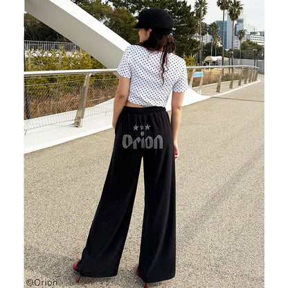 【Orion × SPIRALGIRL スパイラルガール】 ラインストーンロゴパイルパンツ （ブラック）