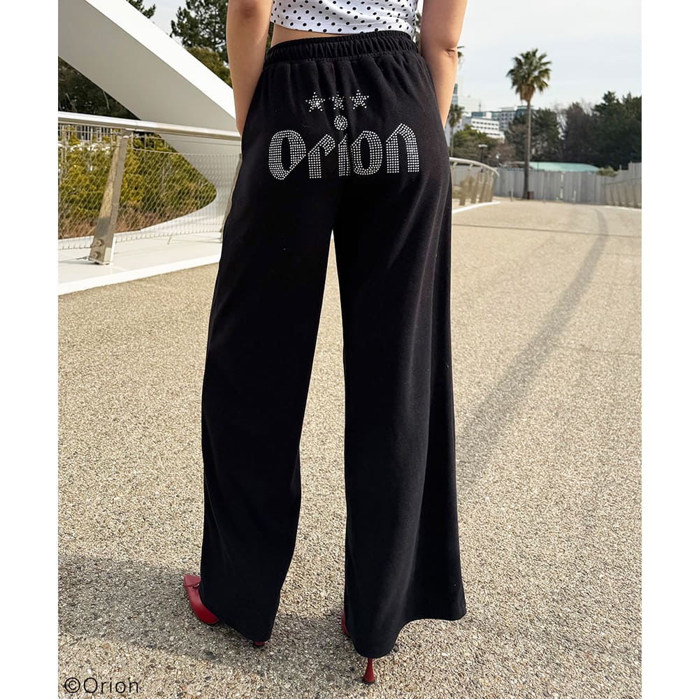 【Orion × SPIRALGIRL スパイラルガール】 ラインストーンロゴパイルパンツ （ブラック）