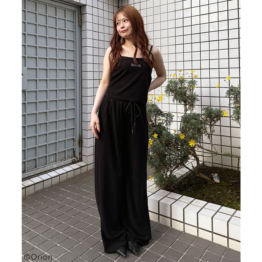 【Orion × SPIRALGIRL スパイラルガール】 ラインストーンロゴパイルパンツ （ブラック）