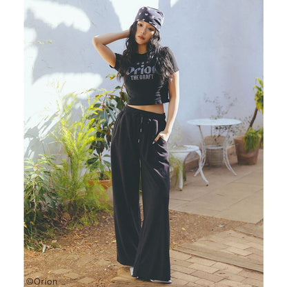 【Orion × SPIRALGIRL スパイラルガール】 ラインストーンロゴパイルパンツ （ブラック）