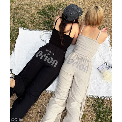 【Orion × SPIRALGIRL スパイラルガール】 ラインストーンロゴパイルパンツ （ベージュ）