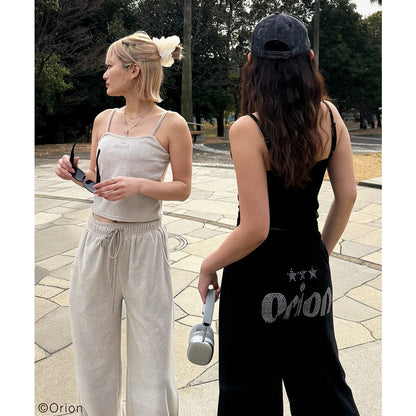 【Orion × SPIRALGIRL スパイラルガール】 ラインストーンロゴパイルパンツ （ベージュ）