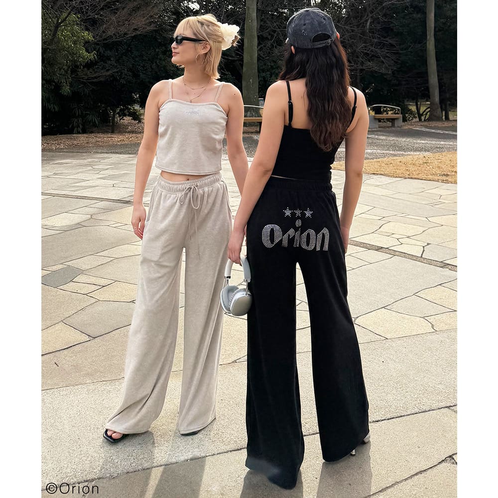 【Orion × SPIRALGIRL スパイラルガール】 ラインストーンロゴパイルパンツ （ベージュ）