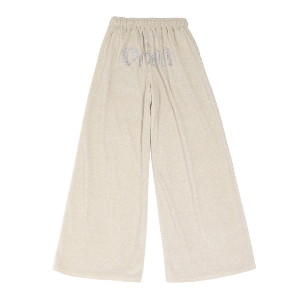 【Orion × SPIRALGIRL スパイラルガール】 ラインストーンロゴパイルパンツ （ベージュ）