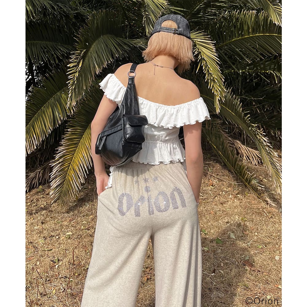 【Orion × SPIRALGIRL スパイラルガール】 ラインストーンロゴパイルパンツ （ベージュ）