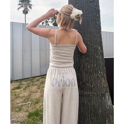 【Orion × SPIRALGIRL スパイラルガール】 ラインストーンロゴパイルパンツ （ベージュ）