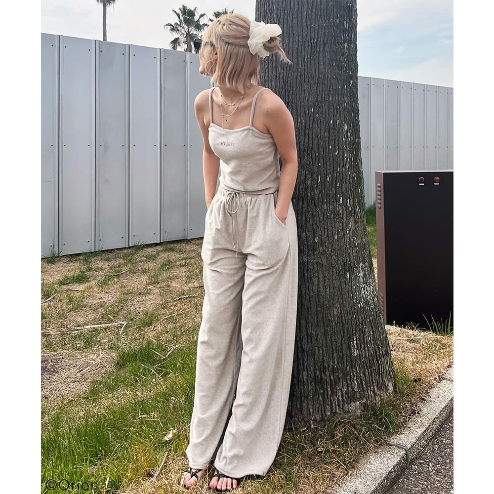 【Orion × SPIRALGIRL スパイラルガール】 ラインストーンロゴパイルパンツ （ベージュ）