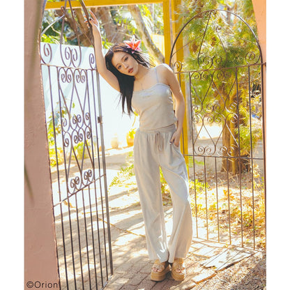 【Orion × SPIRALGIRL スパイラルガール】 ラインストーンロゴパイルパンツ （ベージュ）