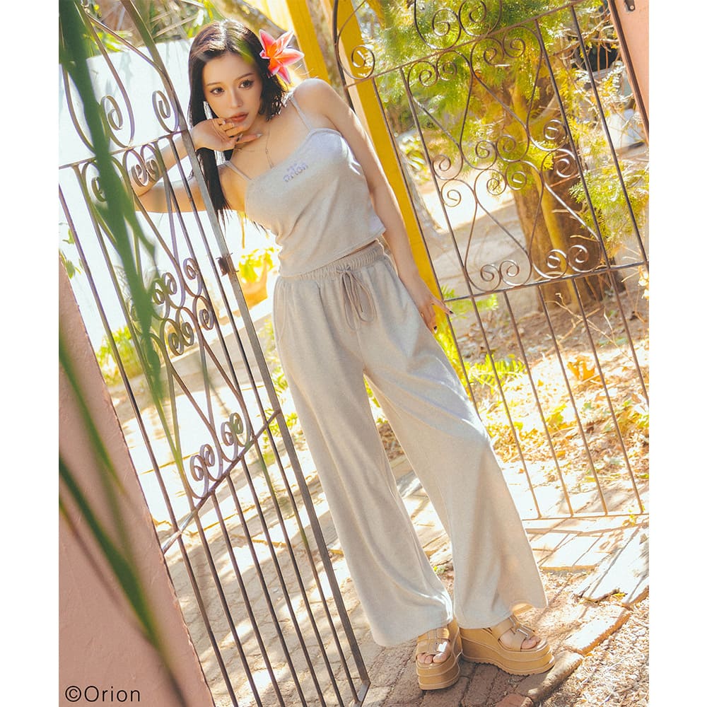 【Orion × SPIRALGIRL スパイラルガール】 ラインストーンロゴパイルパンツ （ベージュ）