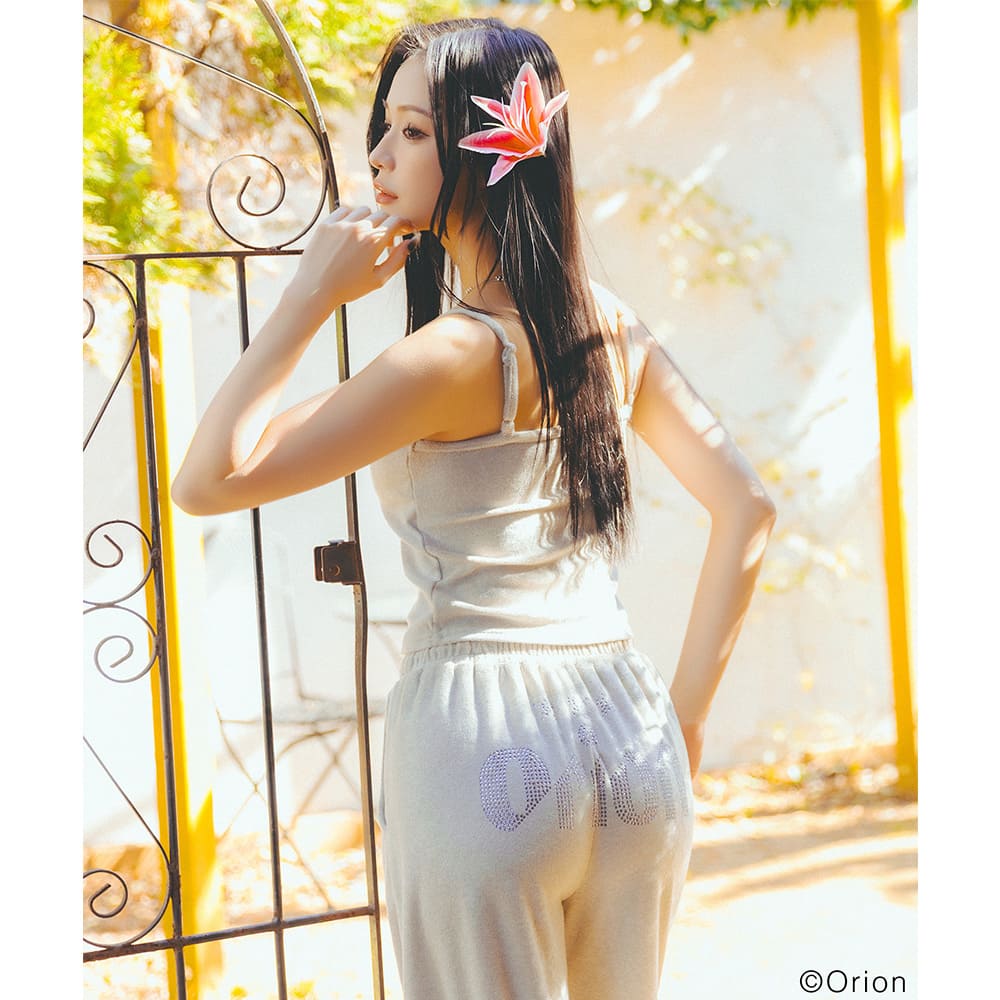 【Orion × SPIRALGIRL スパイラルガール】 ラインストーンロゴパイルパンツ （ベージュ）