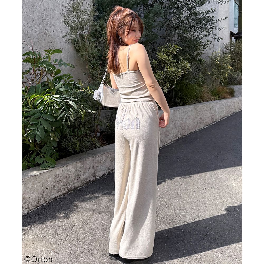 【Orion × SPIRALGIRL スパイラルガール】 ラインストーンロゴパイルパンツ （ベージュ）