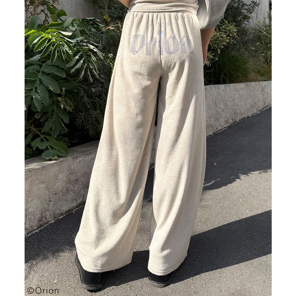 【Orion × SPIRALGIRL スパイラルガール】 ラインストーンロゴパイルパンツ （ベージュ）