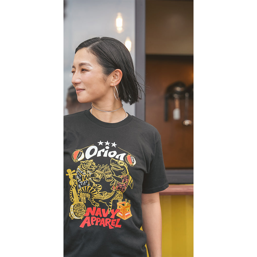 タイガー＆シャーク乾杯Tシャツ 【ORION×NAVY APPAREL】（カラー：ブラック）