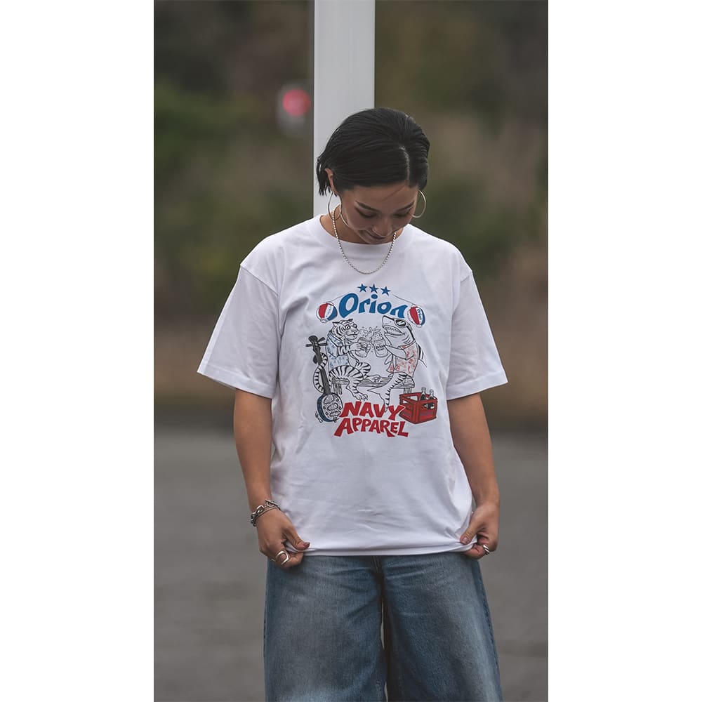 タイガー＆シャーク乾杯Tシャツ 【ORION×NAVY APPAREL】（カラー：ホワイト）