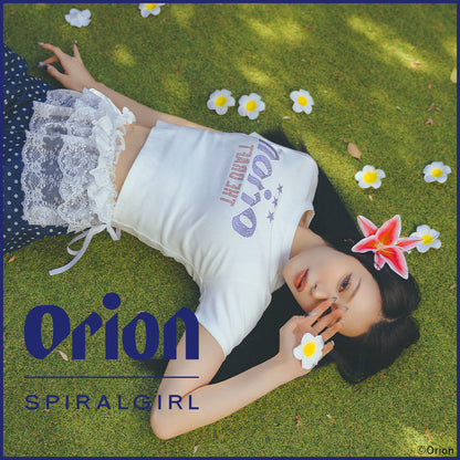 【Orion × SPIRALGIRL スパイラルガール】 ラインストーンロゴパイルパンツ （ベージュ）